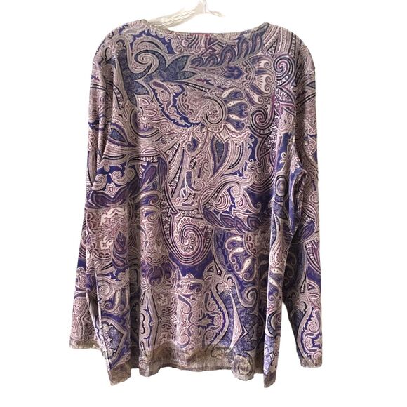 Chico's Women's Velvet Top Sweater Size 3 Paisley Floral Boho Metallic Embellish - Picture 2 of 10